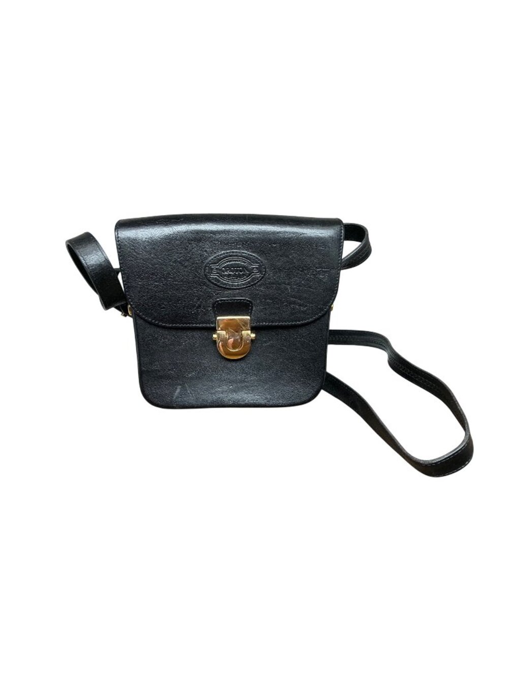 Oroton Black Leather Crossbody Bag Gold Tone Turn Lock Shoulder Purse